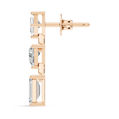 Princess,Triangle & Emerald 3.16 Ct 14k Solid Gold Lab grown Diamond Unique Style Elegance Diamond Earrings