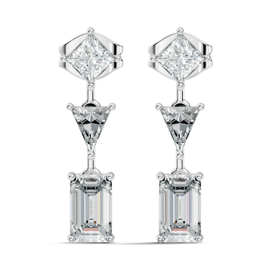 Princess,Triangle & Emerald 3.16 Ct 14k Solid Gold Lab grown Diamond Unique Style Elegance Diamond Earrings