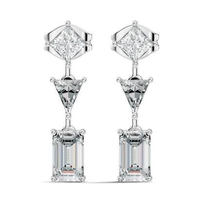 Princess,Triangle & Emerald 3.16 Ct 14k Solid Gold Lab grown Diamond Unique Style Elegance Diamond Earrings