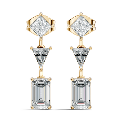 Princess,Triangle & Emerald 3.16 Ct 14k Solid Gold Lab grown Diamond Unique Style Elegance Diamond Earrings