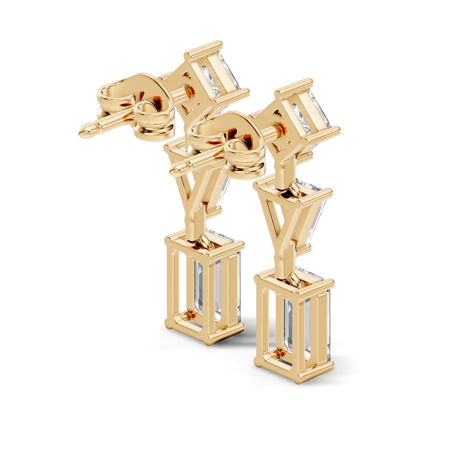 Princess,Triangle & Emerald 3.16 Ct 14k Solid Gold Lab grown Diamond Unique Style Elegance Diamond Earrings