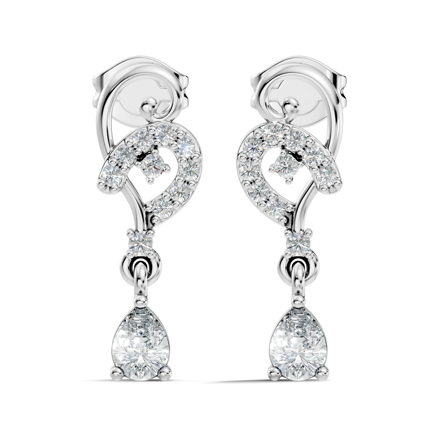18k Solid White Gold Pear & Round Shape lab Grown Diamond Daily Wear Women Stunning Diamond Earrings