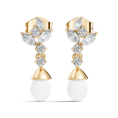 Marquise And Round Shape Natural & Lab grown Diamond dazzling Shinny Diamond Earrings For New Party Wear Look