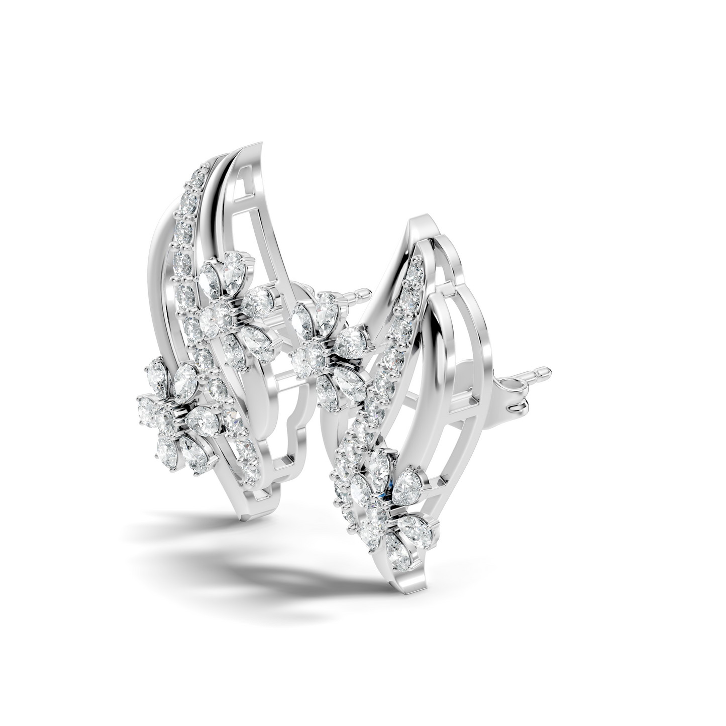 3.80 Ct Pear & Round Shapes Elegance Unique 18k Solid Gold Diamond Earrings For Her