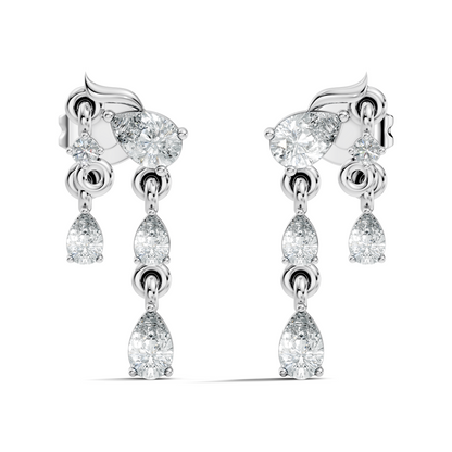 10k Solid White Gold Pear & Round Shape Diamond Earring Vintage Pear Drop Jewelry For Women
