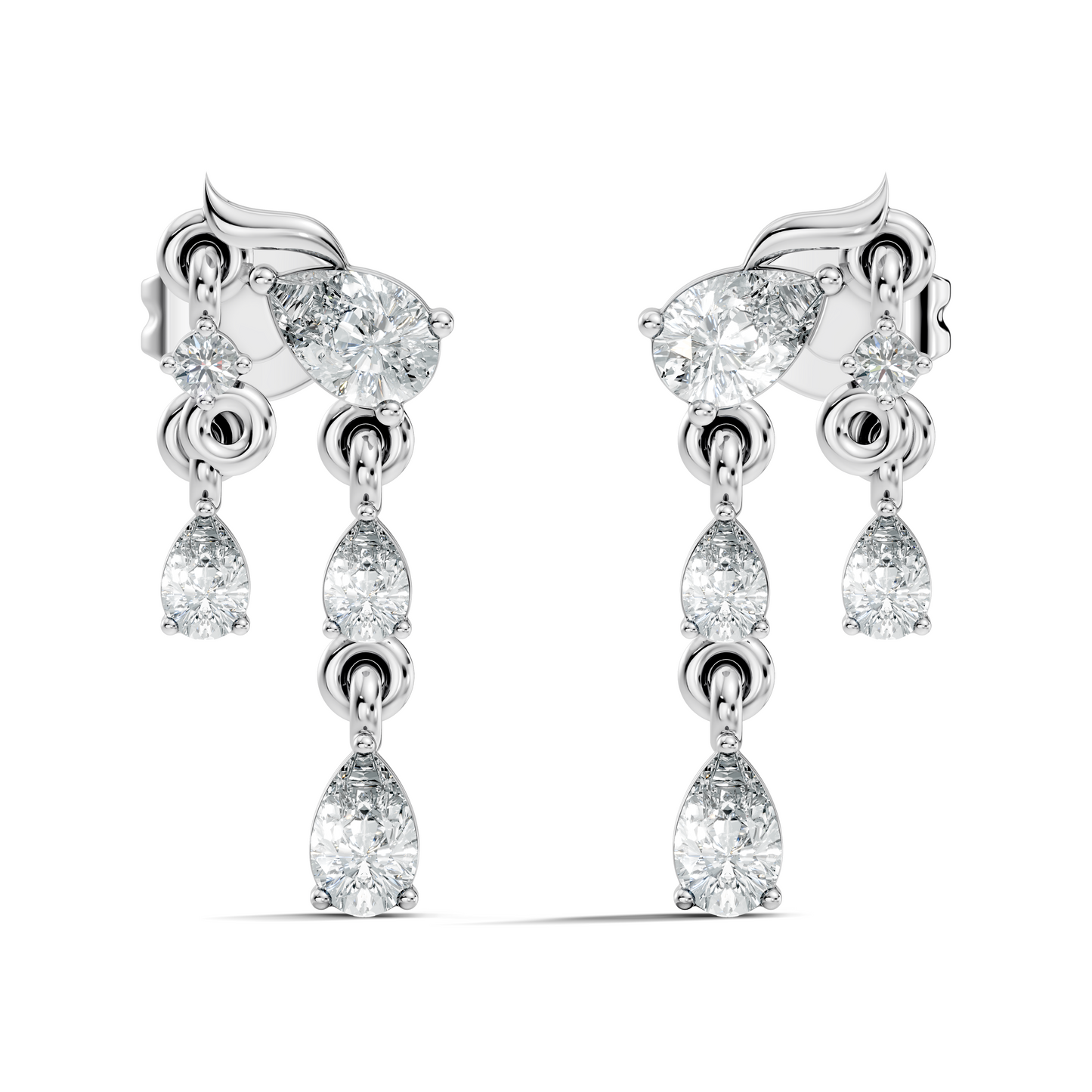 10k Solid White Gold Pear & Round Shape Diamond Earring Vintage Pear Drop Jewelry For Women