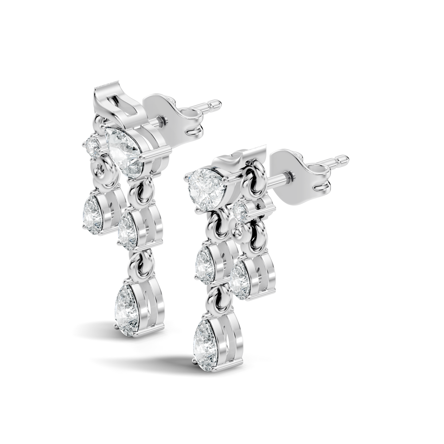 10k Solid White Gold Pear & Round Shape Diamond Earring Vintage Pear Drop Jewelry For Women