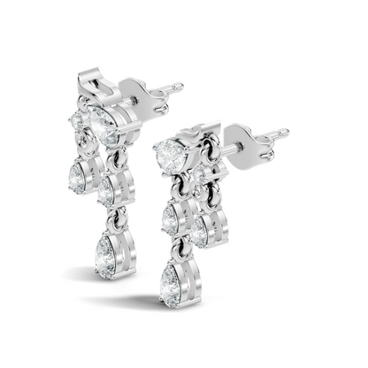 10k Solid White Gold Pear & Round Shape Diamond Earring Vintage Pear Drop Jewelry For Women