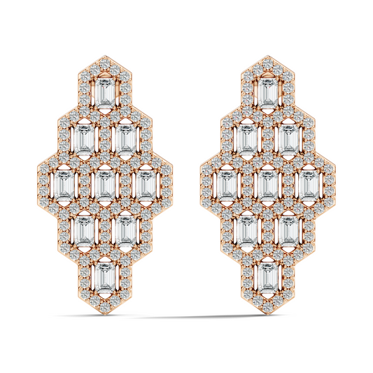 Emerald & Round Shape Natural, Lab Grown Diamond 18k Solid Rose Gold Dainty Wear Women Diamond Earrings