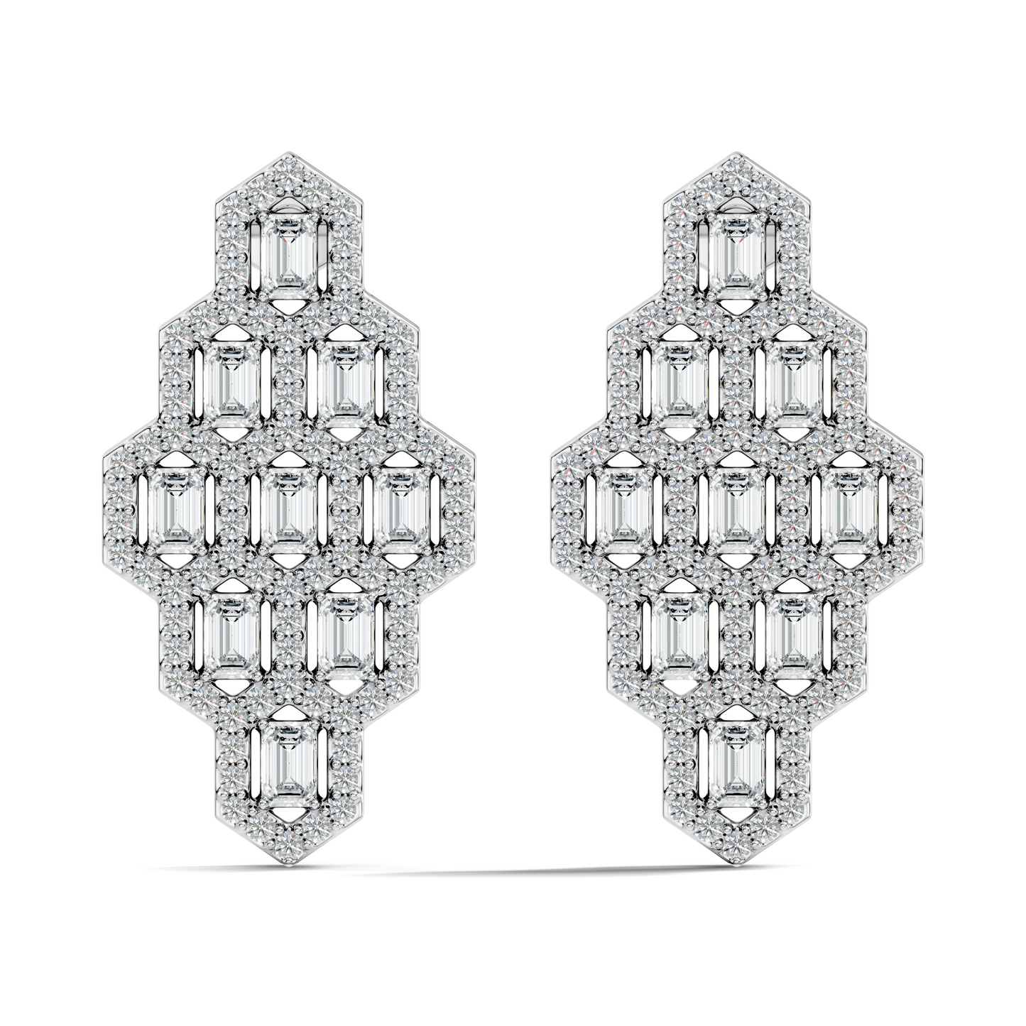 Emerald & Round Shape Natural, Lab Grown Diamond 18k Solid Rose Gold Dainty Wear Women Diamond Earrings