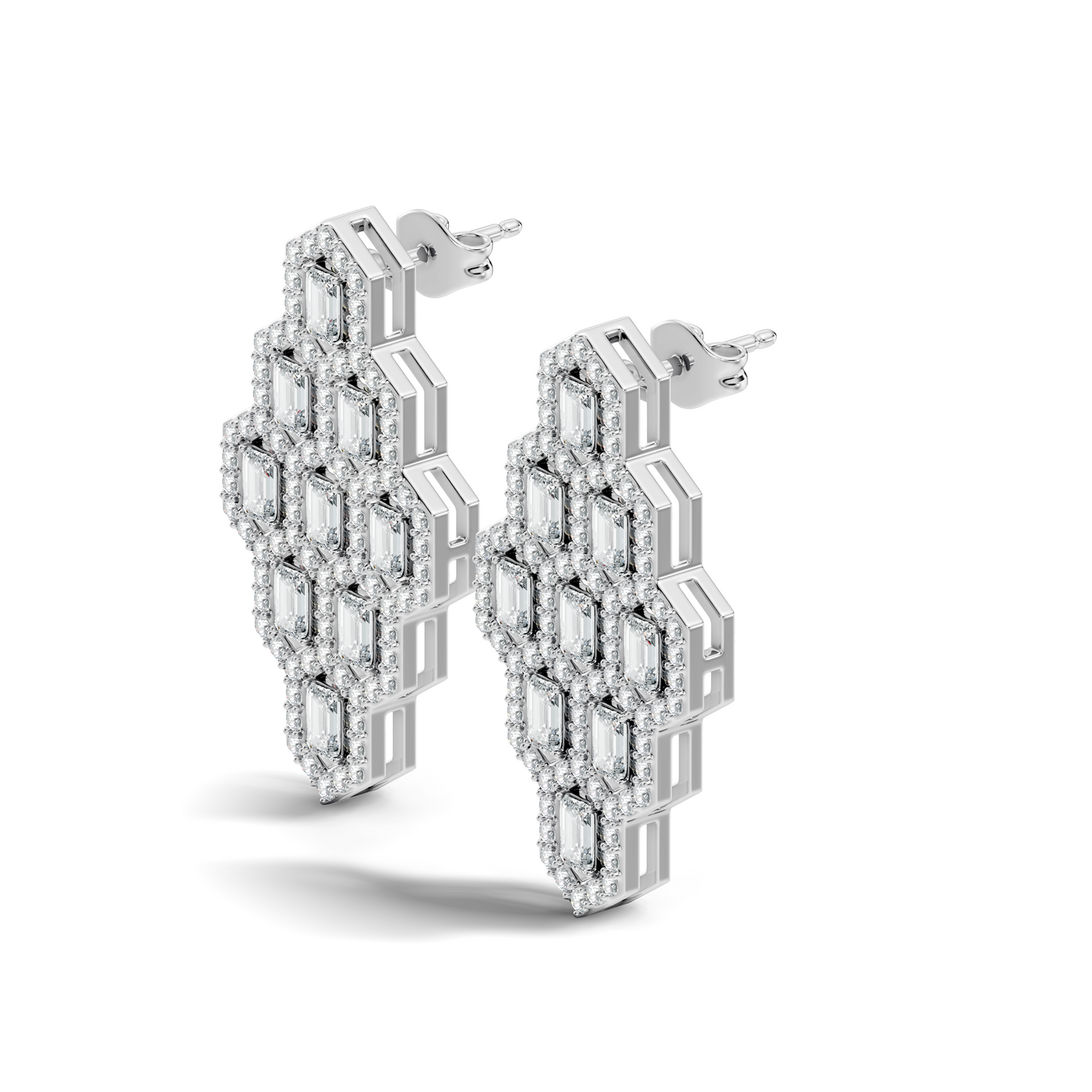 Emerald & Round Shape Natural, Lab Grown Diamond 18k Solid Rose Gold Dainty Wear Women Diamond Earrings