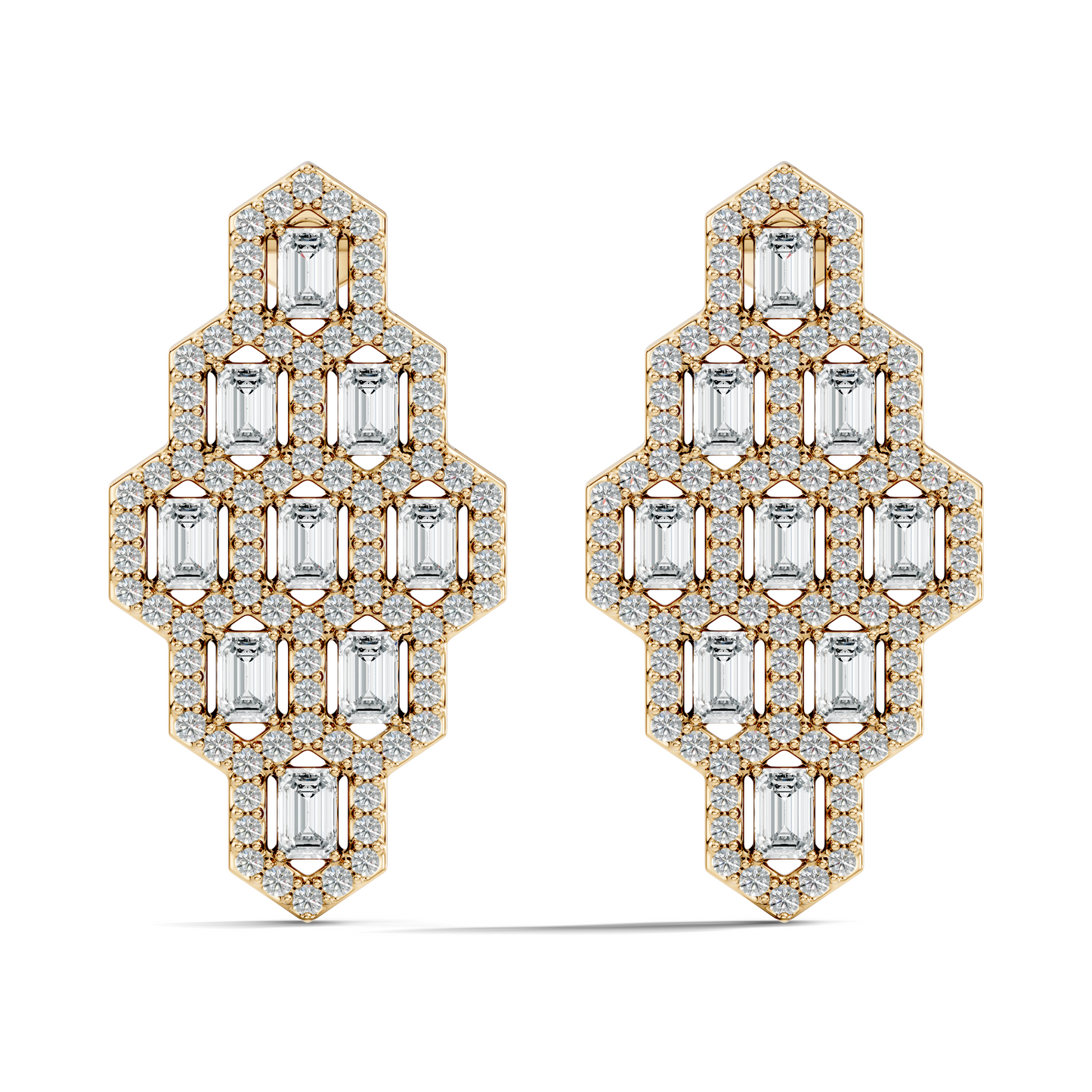 Emerald & Round Shape Natural, Lab Grown Diamond 18k Solid Rose Gold Dainty Wear Women Diamond Earrings