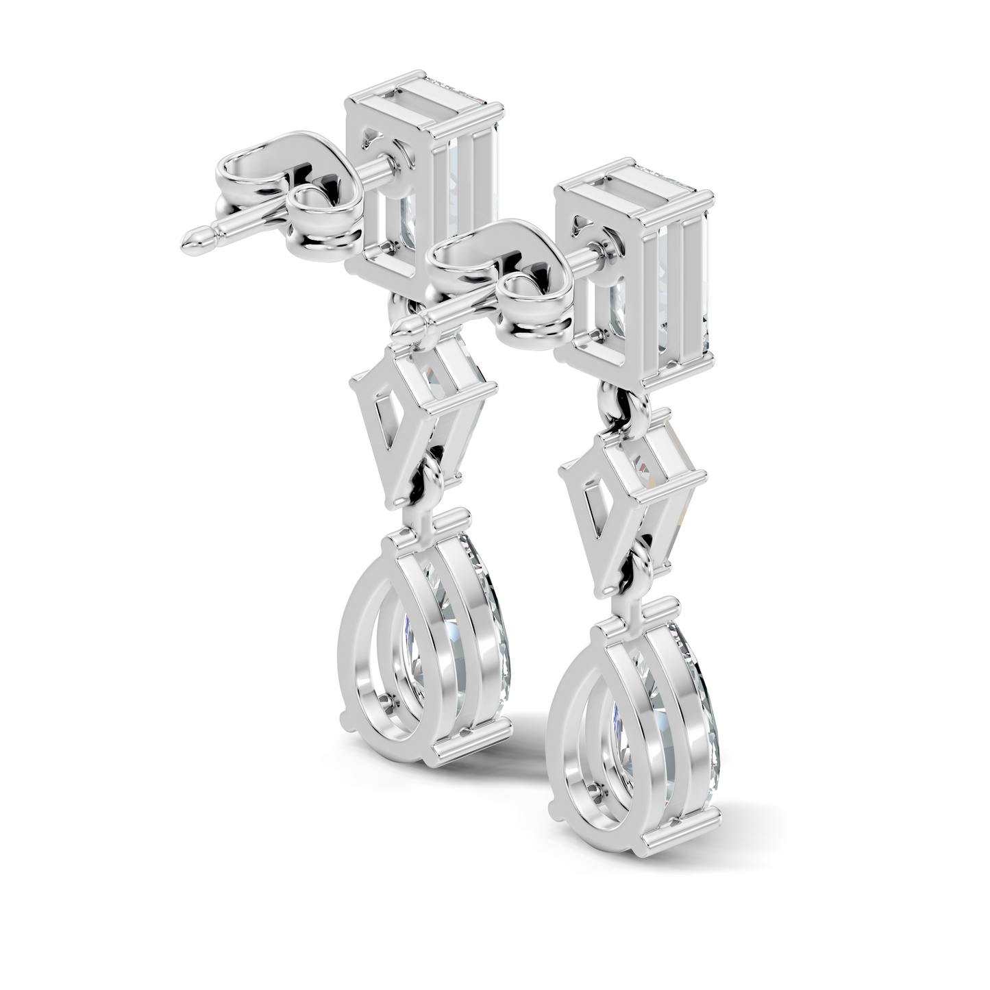 2.20 Ct Kite & Emerald Shape Lab Grown Diamond 14k Solid Gold Pear Drop Classic Studs Earrings