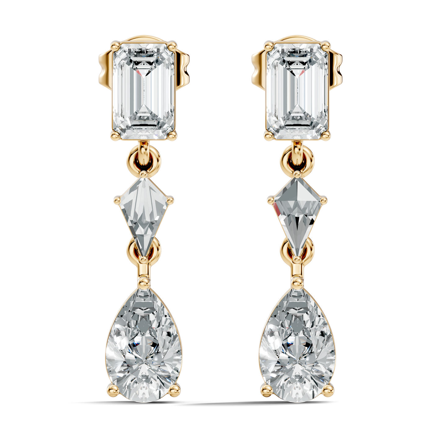 2.20 Ct Kite & Emerald Shape Lab Grown Diamond 14k Solid Gold Pear Drop Classic Studs Earrings