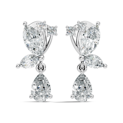 Elegant 2.40 Ct Pear Or Marquise Multi Diamond Stud Classic Party Wear Earring Perfect Gift In 14K Solid Gold