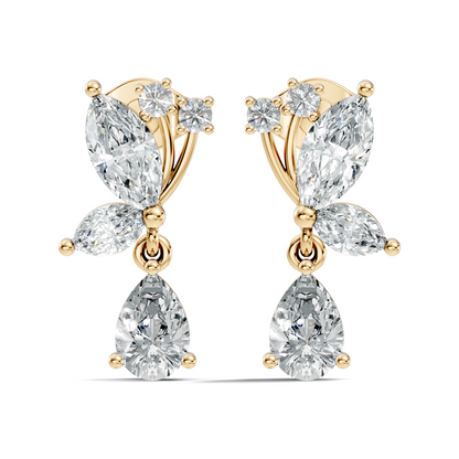 Elegant 2.40 Ct Pear Or Marquise Multi Diamond Stud Classic Party Wear Earring Perfect Gift In 14K Solid Gold