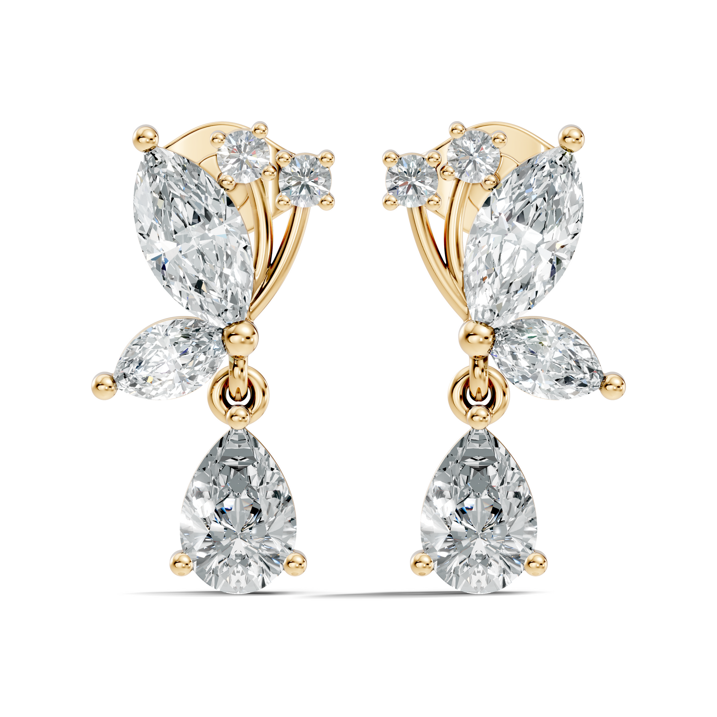 Elegant 2.40 Ct Pear Or Marquise Multi Diamond Stud Classic Party Wear Earring Perfect Gift In 14K Solid Gold