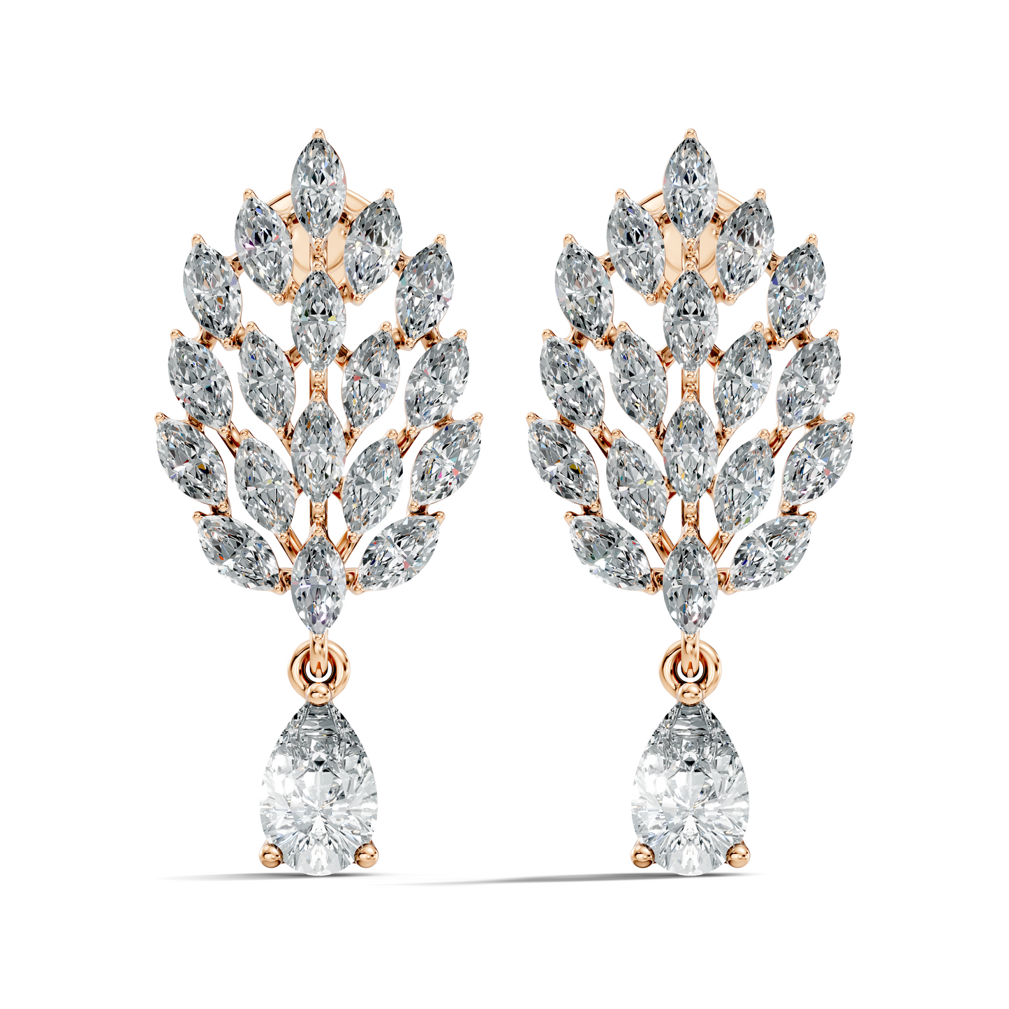Marquise & Pear Shape 4.80 Ct 18k Solid Gold Sparkling Shinny  Vintage Style Party Wear Diamond Earrings