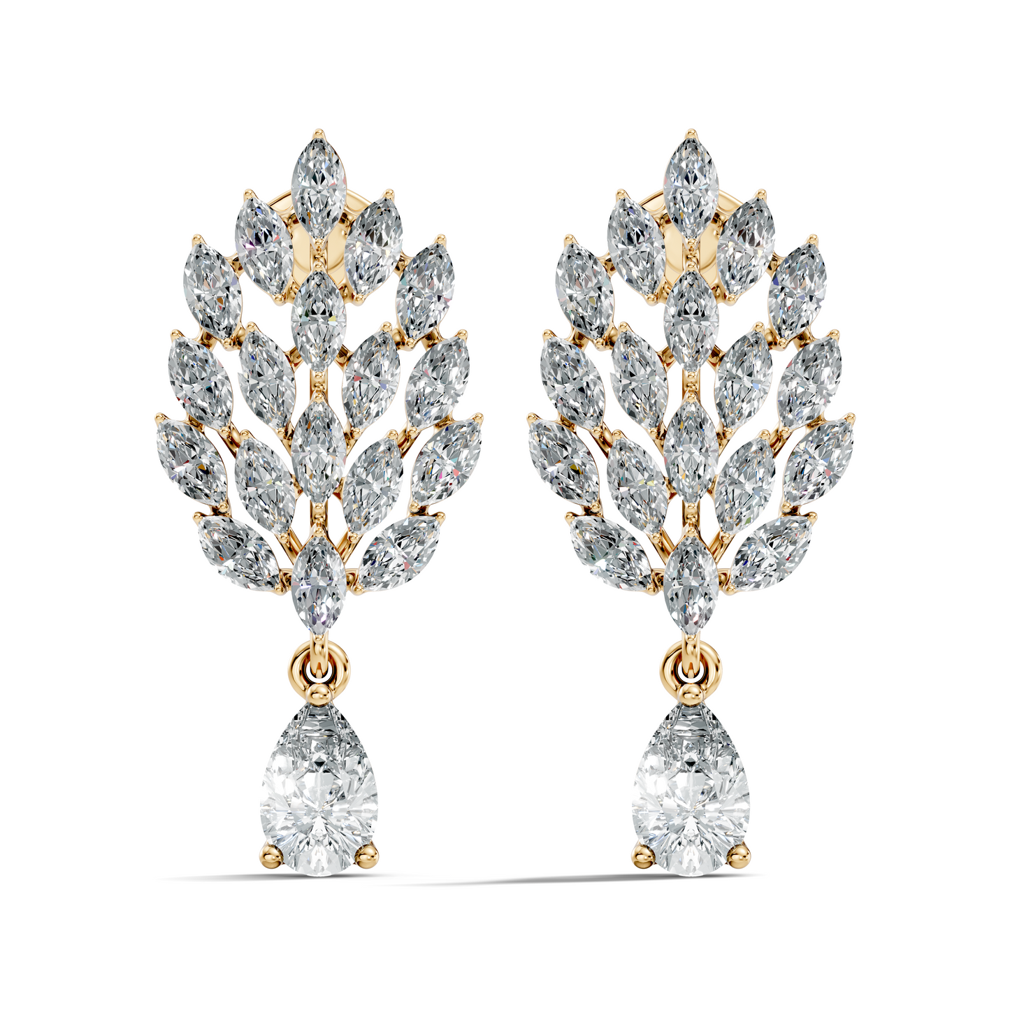 Marquise & Pear Shape 4.80 Ct 18k Solid Gold Sparkling Shinny  Vintage Style Party Wear Diamond Earrings