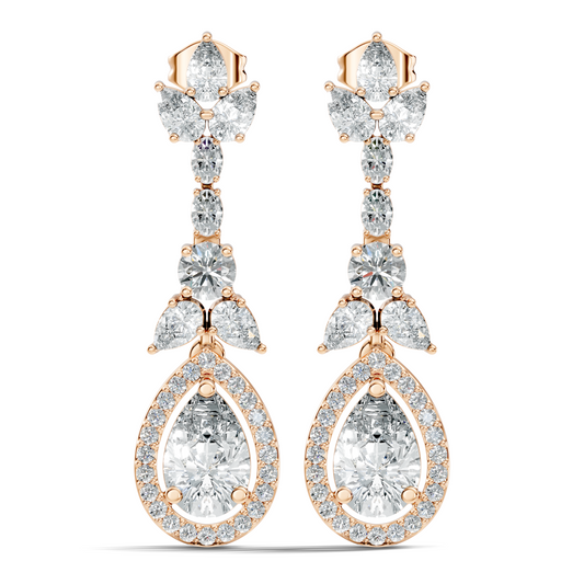 Three Type Stone Round,Oval, & Pear Shape Lab Grown Diamond 4.83 Ct Sparkling Diamond Earrings For Her