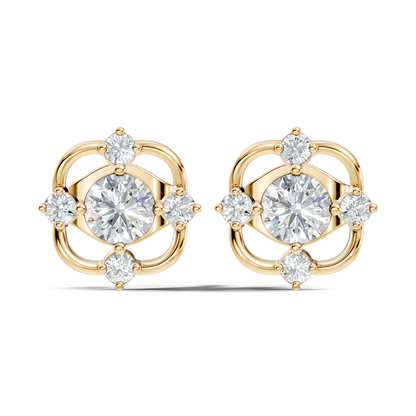 Round Shape Lab grown Diamond 14k Solid Gold Studs Shinning Earrings For Weeding Wear