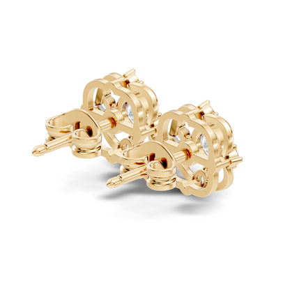 Round Shape Lab grown Diamond 14k Solid Gold Studs Shinning Earrings For Weeding Wear