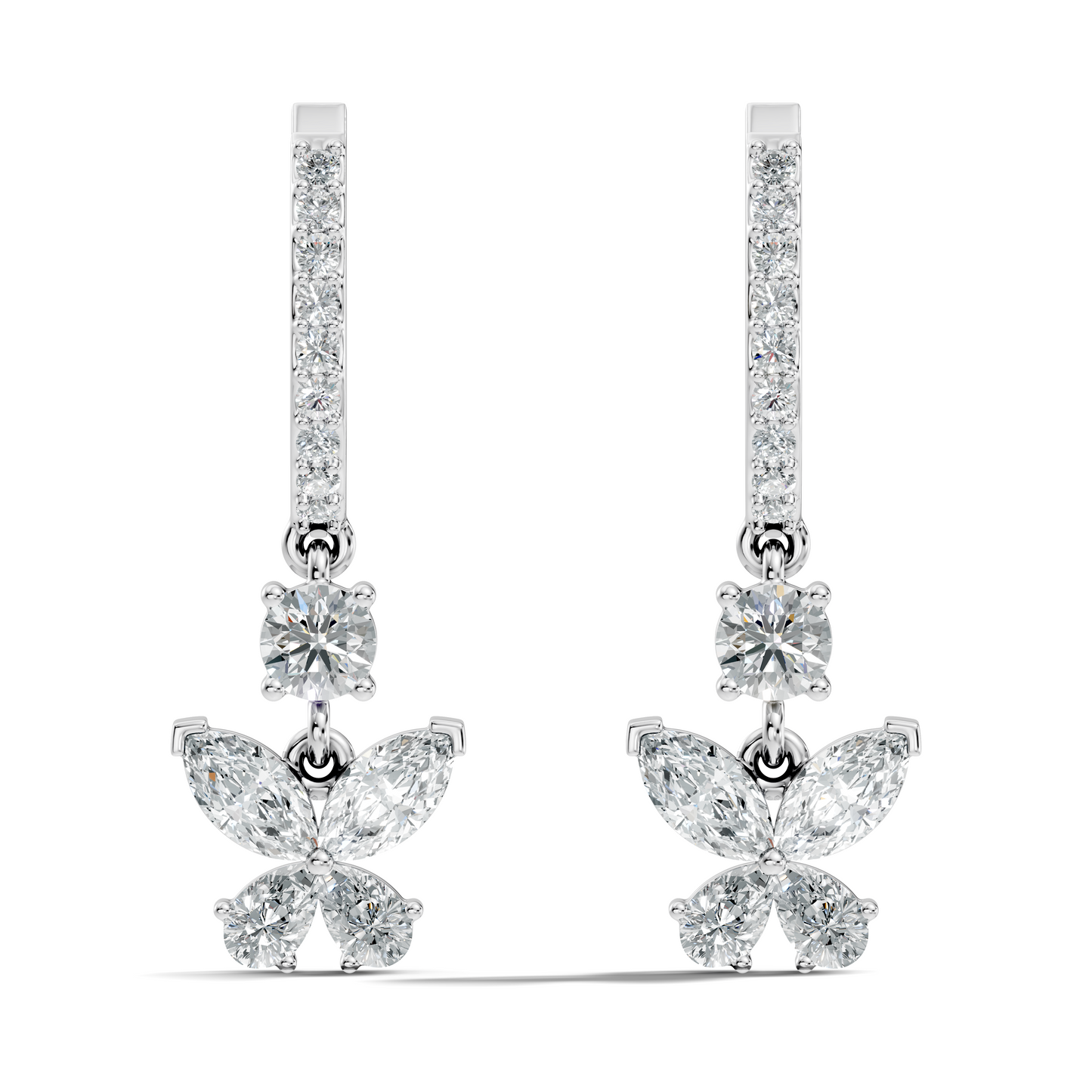 1.85 CT Pear or Marquise Cut Diamond Earring & Butterfly Inspired Dangle Hoop Earrings For Her