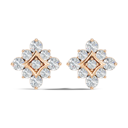 Round Shape Shinning Elegance 18k Solid Rose Gold Lab Grown & Natural Diamond Earrings For Her