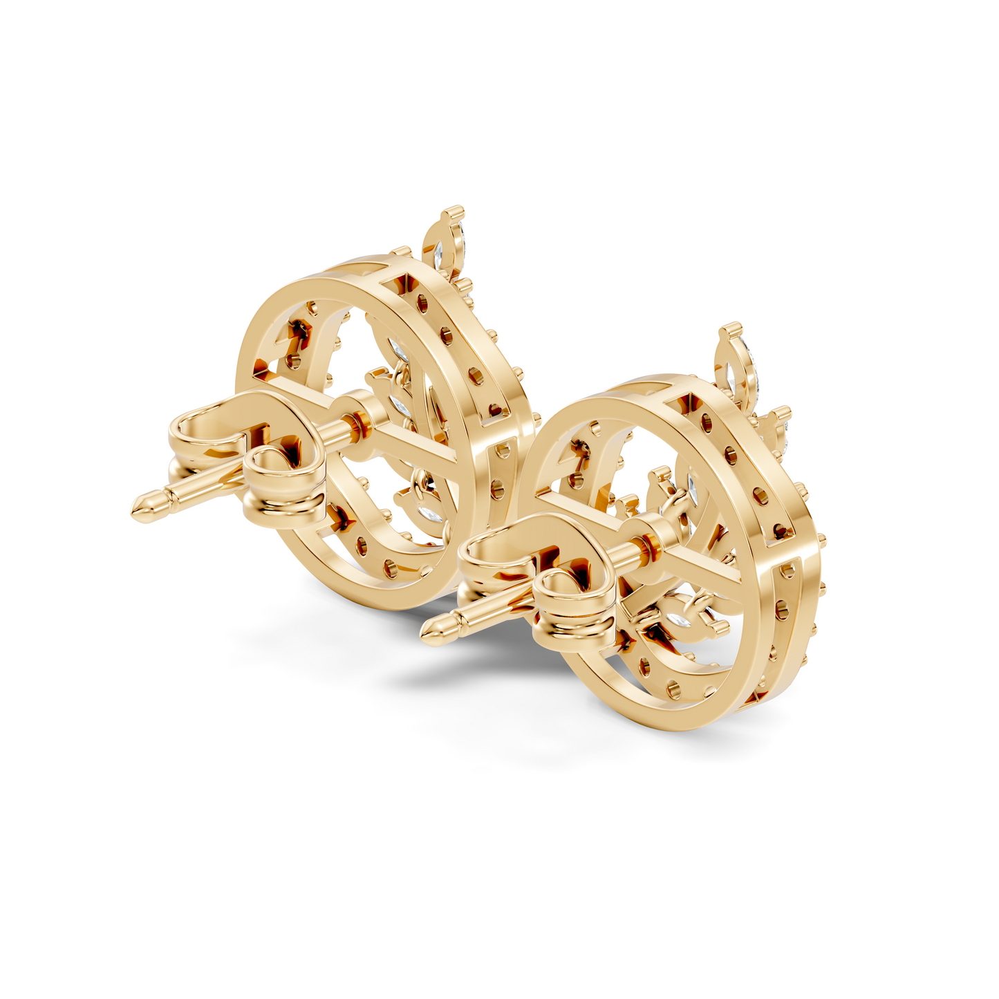 Round & Marquise Shape Natural & Lab Grown Diamond 18k Solid Gold Elegance Diamond Earrings