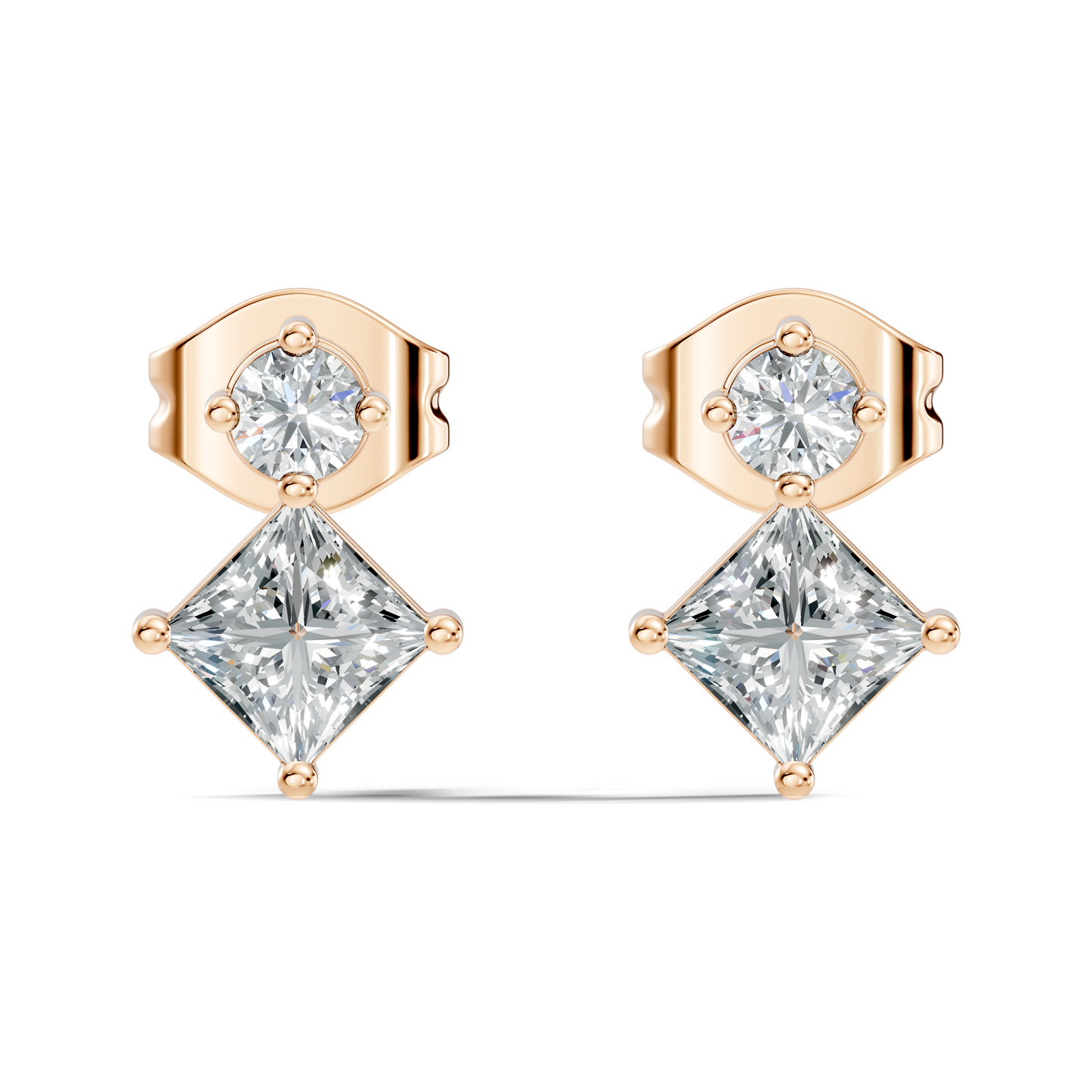 Princess & Round Shape Natural And Lab Grown Diamond 14k Solid Gold Classic Studs Diamond Earrings