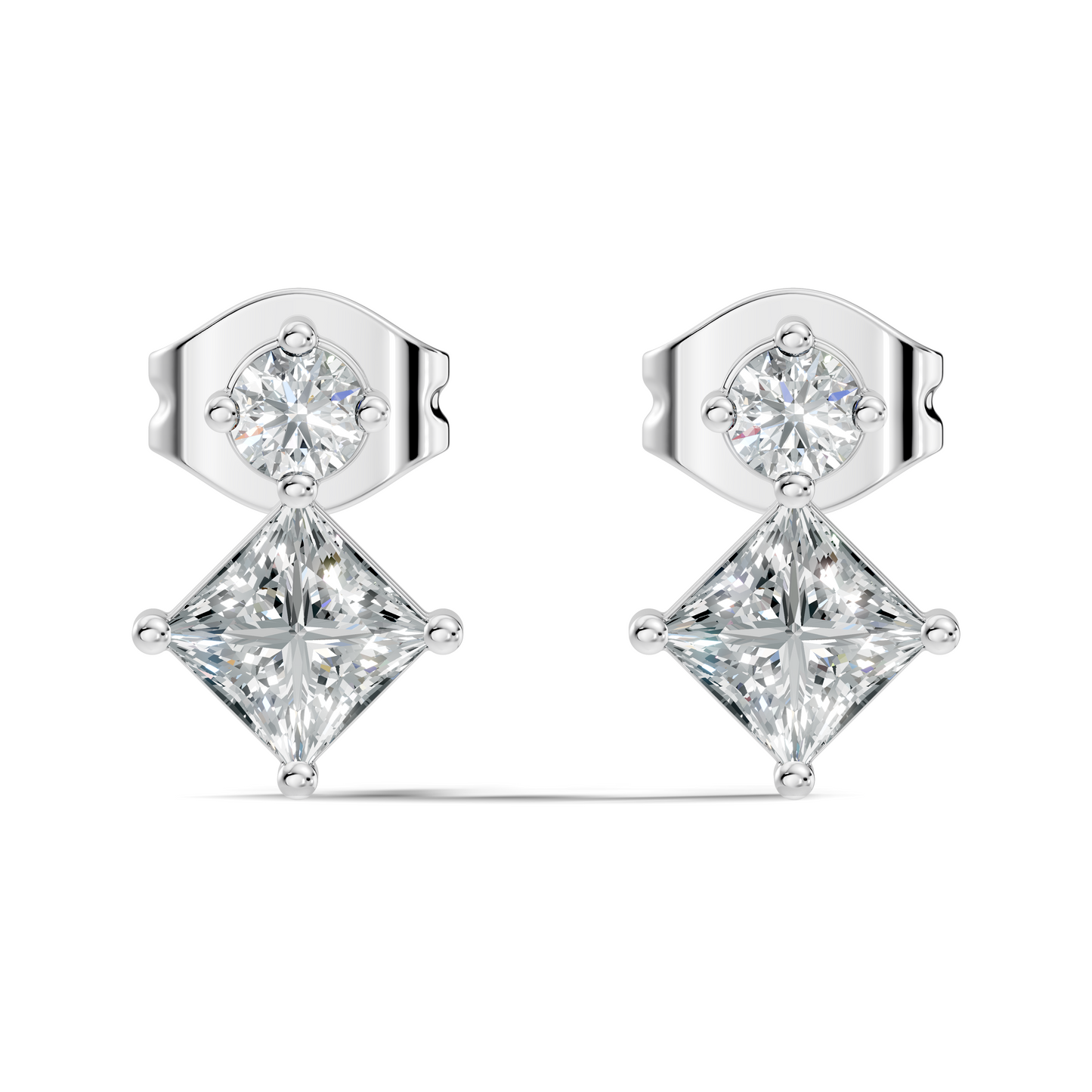 Princess & Round Shape Natural And Lab Grown Diamond 14k Solid Gold Classic Studs Diamond Earrings