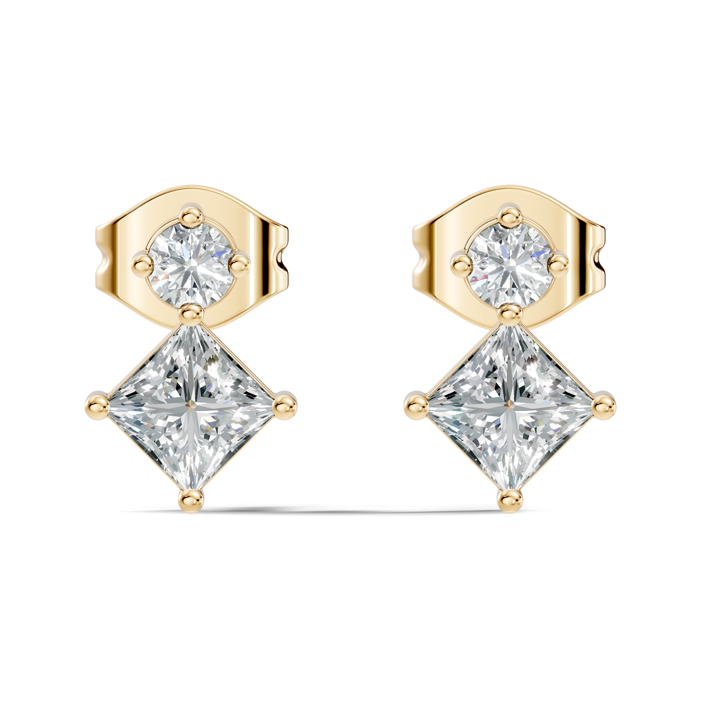 Princess & Round Shape Natural And Lab Grown Diamond 14k Solid Gold Classic Studs Diamond Earrings