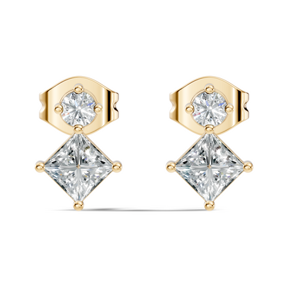 Princess & Round Shape Natural And Lab Grown Diamond 14k Solid Gold Classic Studs Diamond Earrings