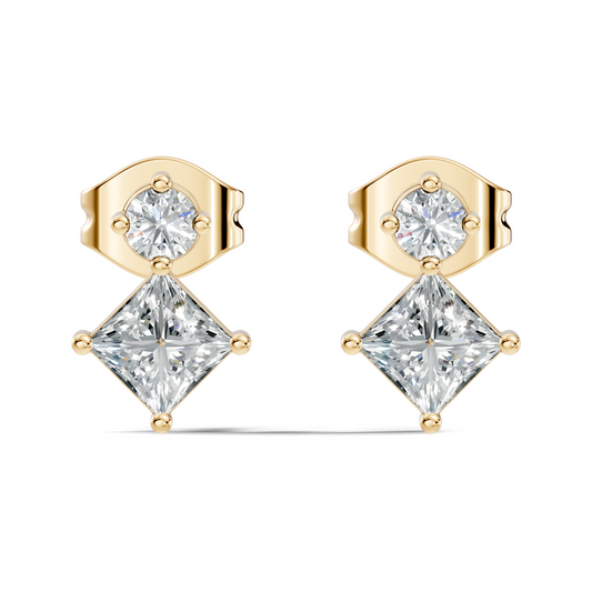 Princess & Round Shape Natural And Lab Grown Diamond 14k Solid Gold Classic Studs Diamond Earrings