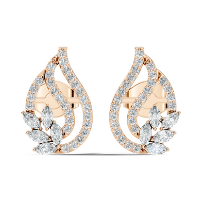 10k Solid White Gold Round And Marquise Shape Lab Grown & Natural Diamond New Style Vintage Minimalist  Diamond Studs Earrings