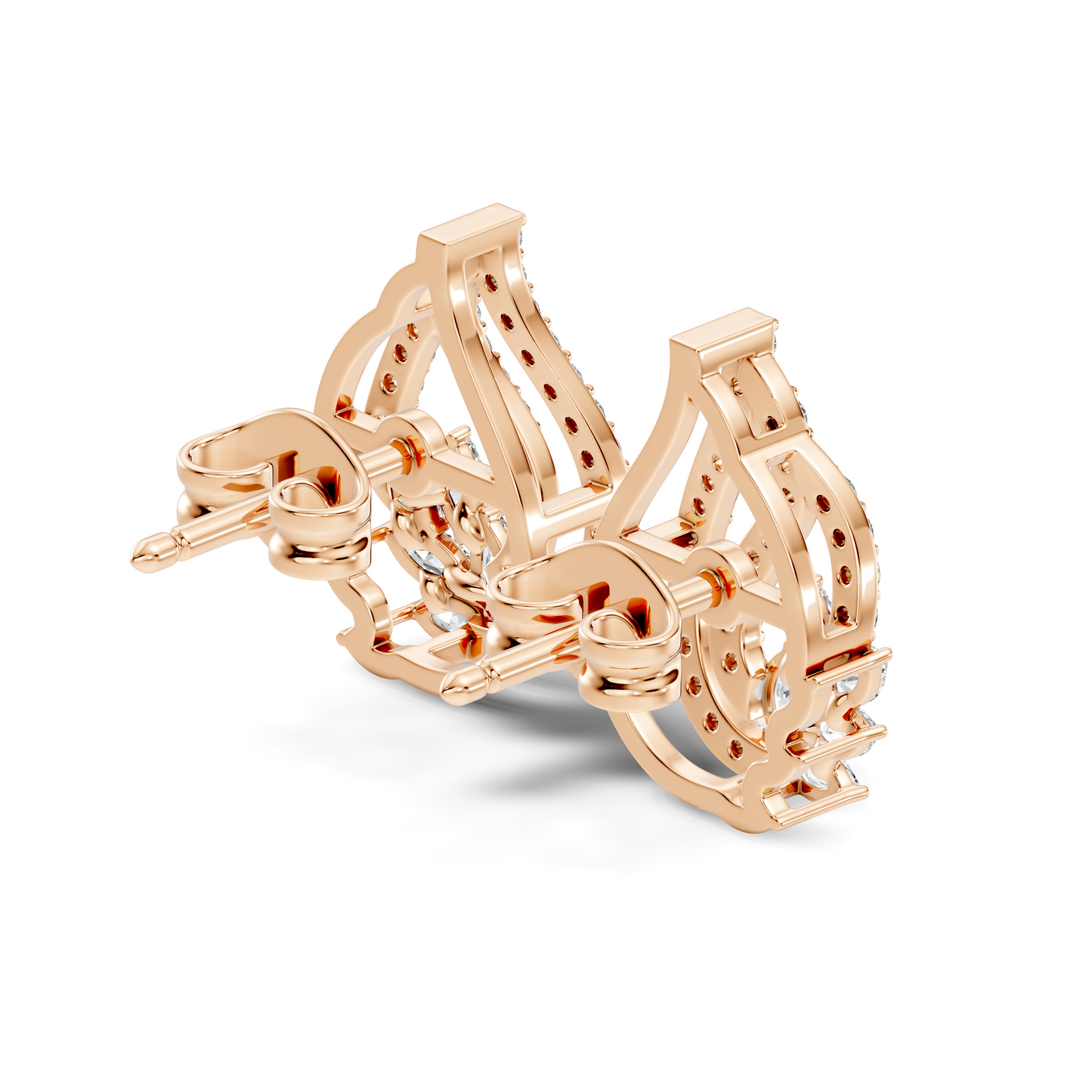 10k Solid White Gold Round And Marquise Shape Lab Grown & Natural Diamond New Style Vintage Minimalist  Diamond Studs Earrings