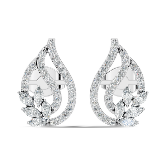 10k Solid White Gold Round And Marquise Shape Lab Grown & Natural Diamond New Style Vintage Minimalist  Diamond Studs Earrings