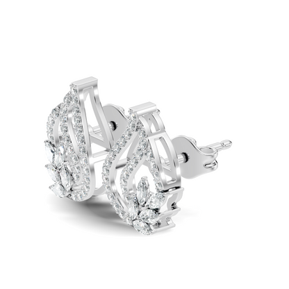 10k Solid White Gold Round And Marquise Shape Lab Grown & Natural Diamond New Style Vintage Minimalist  Diamond Studs Earrings