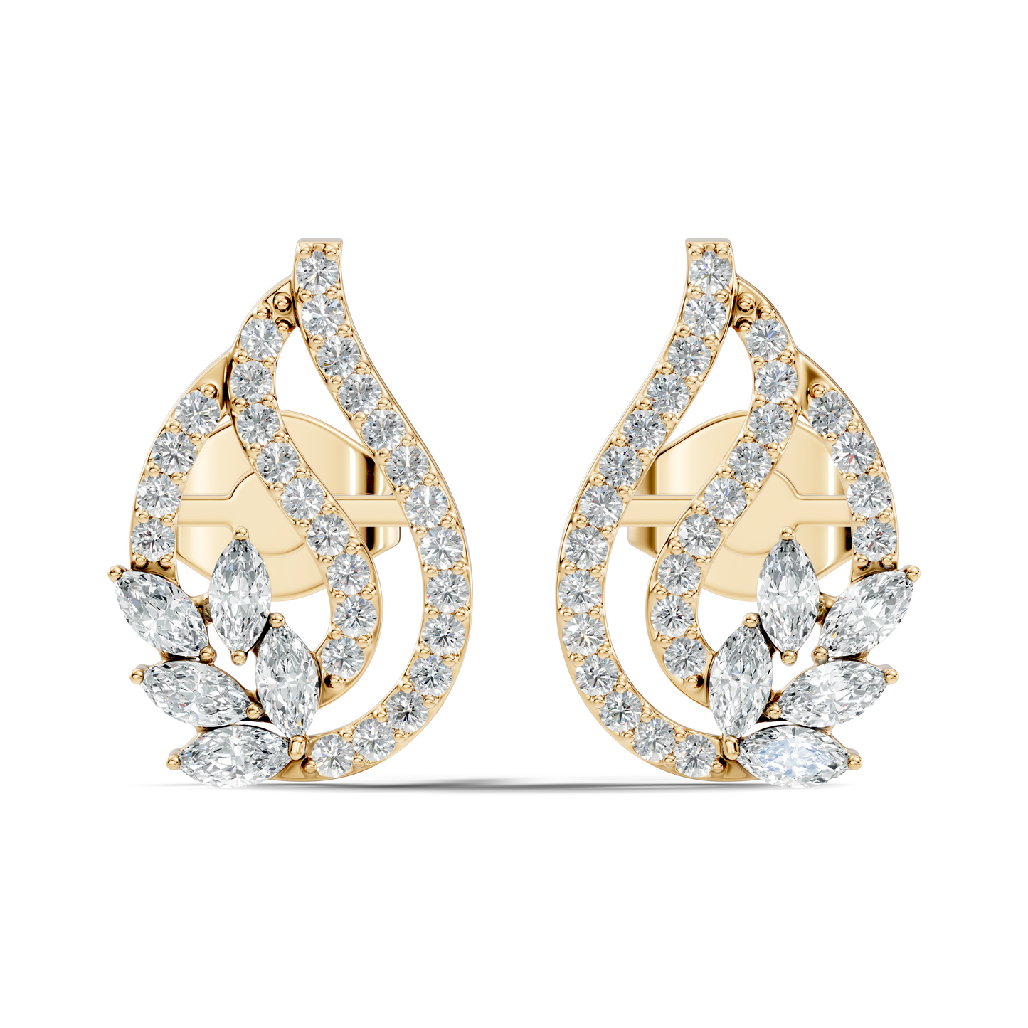 10k Solid White Gold Round And Marquise Shape Lab Grown & Natural Diamond New Style Vintage Minimalist  Diamond Studs Earrings