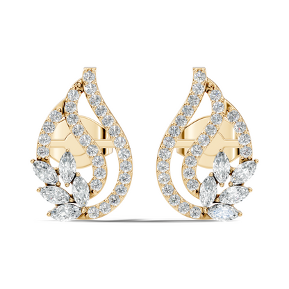 10k Solid White Gold Round And Marquise Shape Lab Grown & Natural Diamond New Style Vintage Minimalist  Diamond Studs Earrings