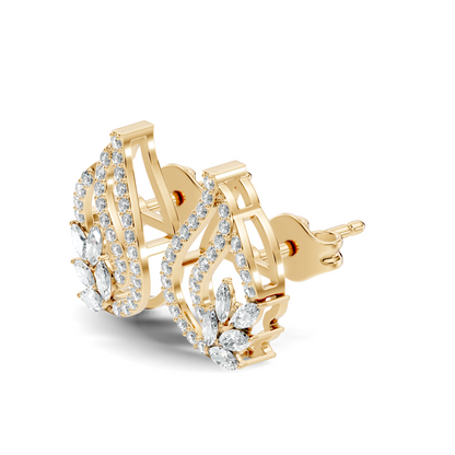 10k Solid White Gold Round And Marquise Shape Lab Grown & Natural Diamond New Style Vintage Minimalist  Diamond Studs Earrings