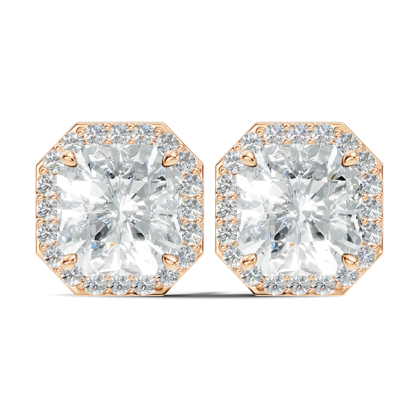 Radiant Square & Round Shape 4.02 Ct Lab Grown Diamond 14k Solid Gold Stunning New Classic Studs Diamond Earrings For Her Gift
