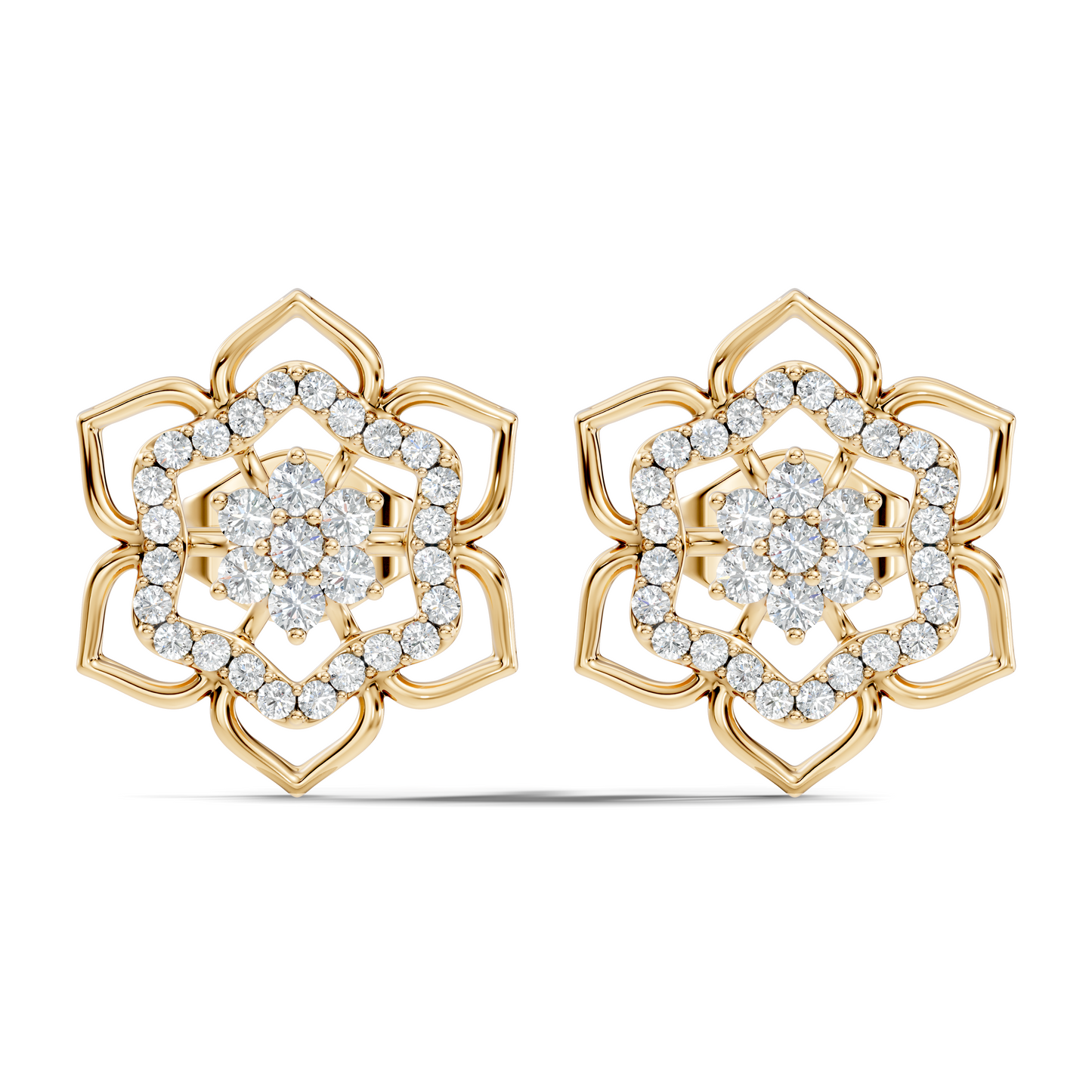 18k Solid Gold Natural & Lab Grown Round Shape Diamond New Classic Elegance Diamond Earrings For Women