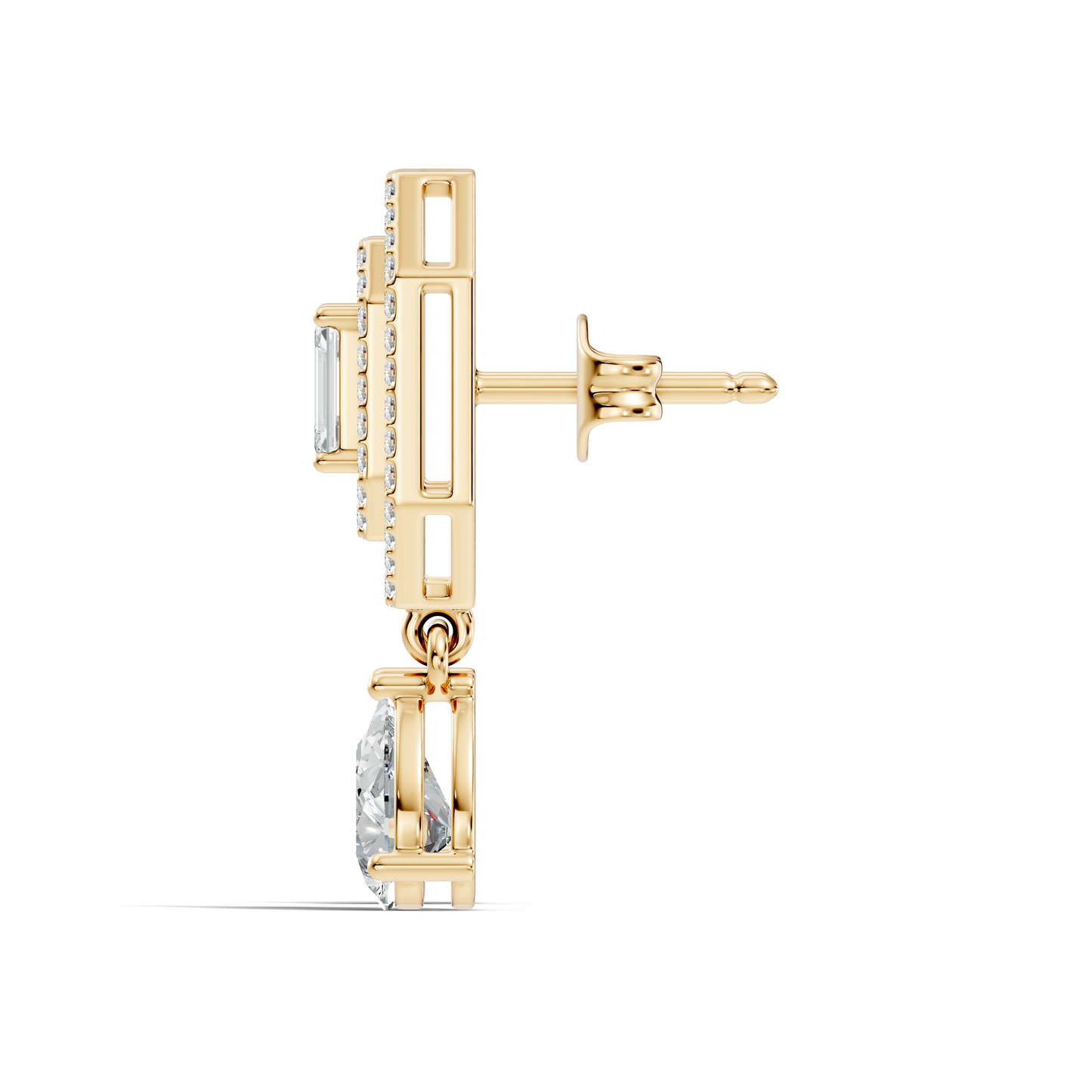 Elegant 2.48 Ct Emerald Cut Diamond Earrings with Pear Drop Accent In 14K Solid Gold