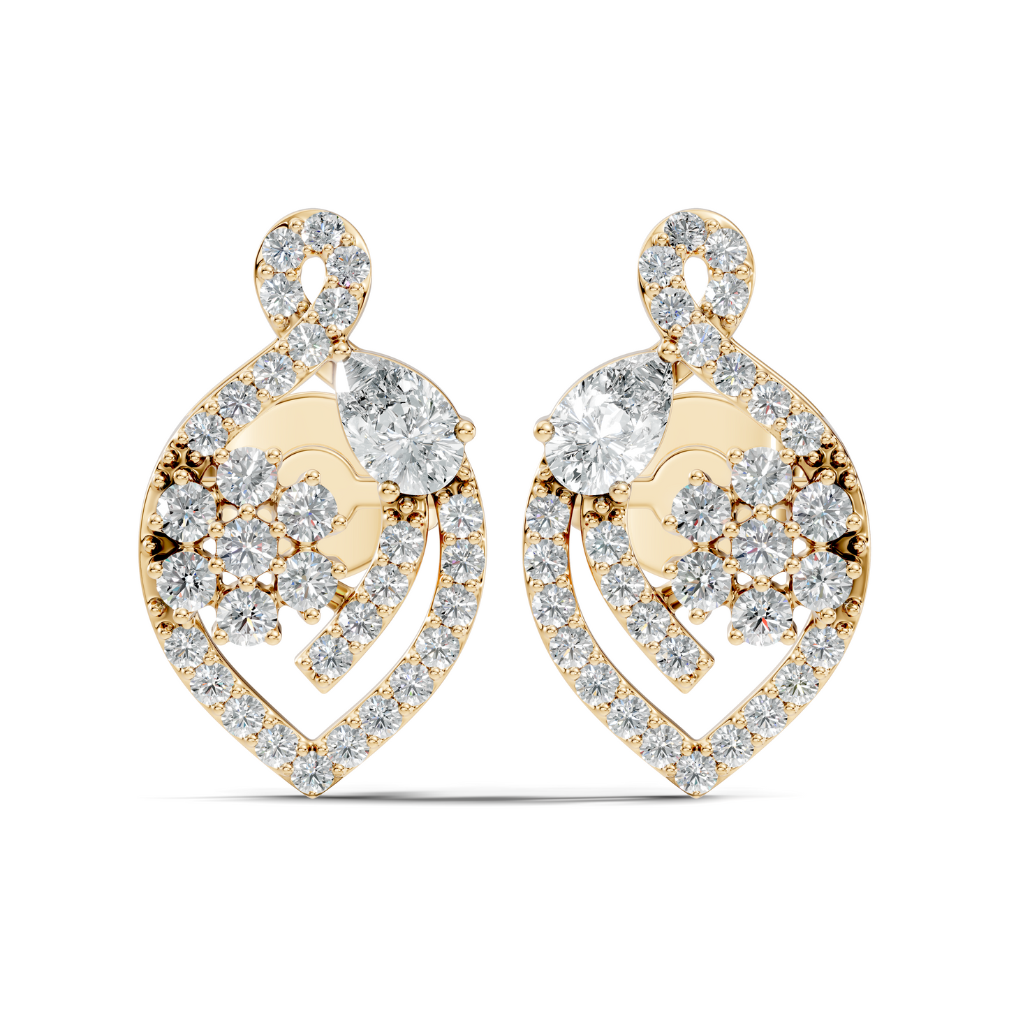 Pear & Round Shape 14k Solid Gold  Lab Grown- Natural Diamond Earrings For Daily wear For Women