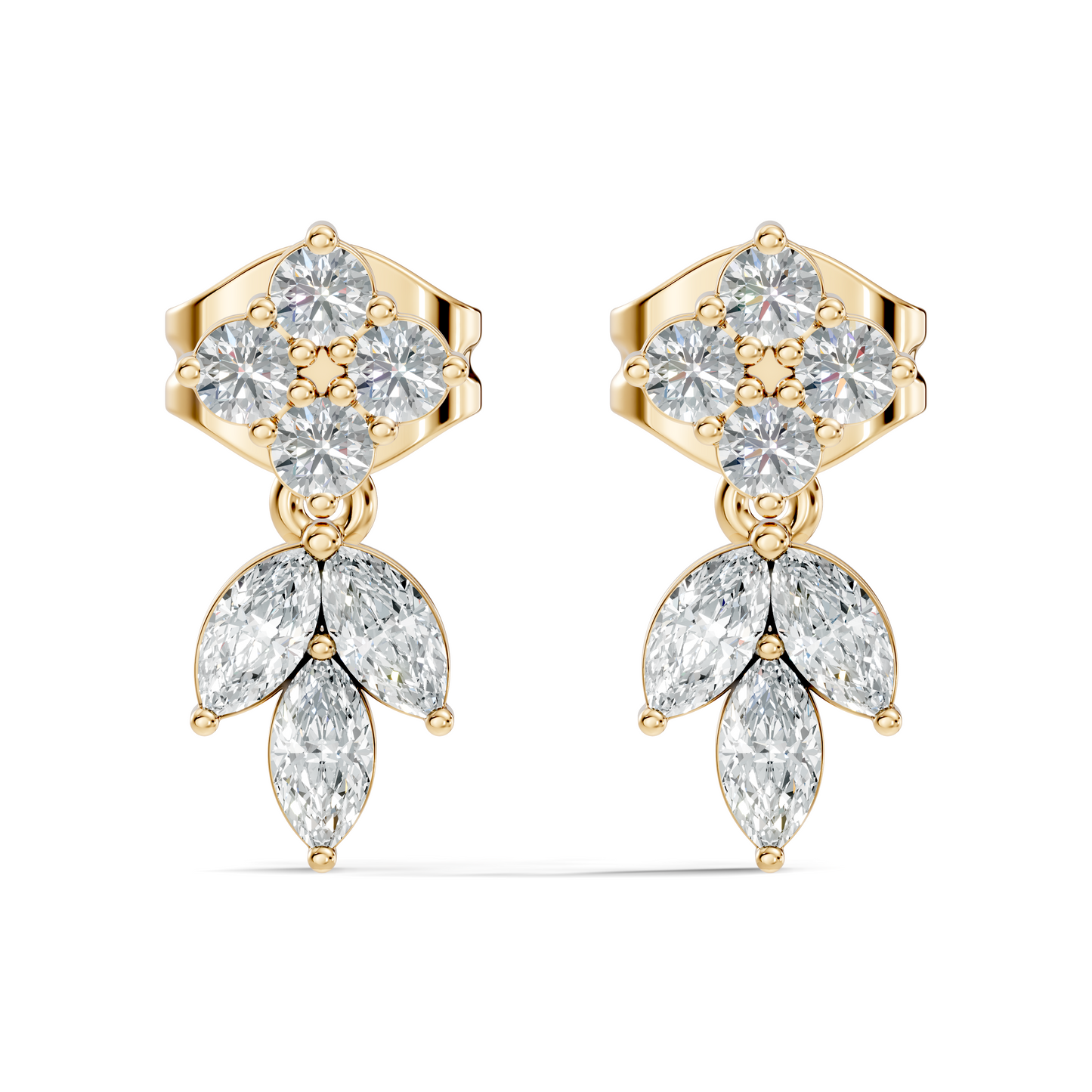 Round & Marquise Shape 14k Solid Rose Gold  Lab Grown-Natural Diamond Elegance Affordable Shinning Earrings For Women Anniversary gift