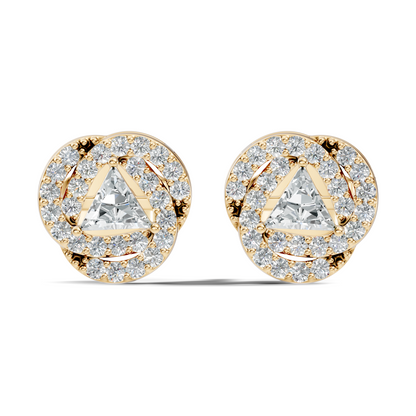 Triangle & Round Shape 18k Solid Rose Gold Dazzling Sparkle Unique Style Earrings For Surprise Gift