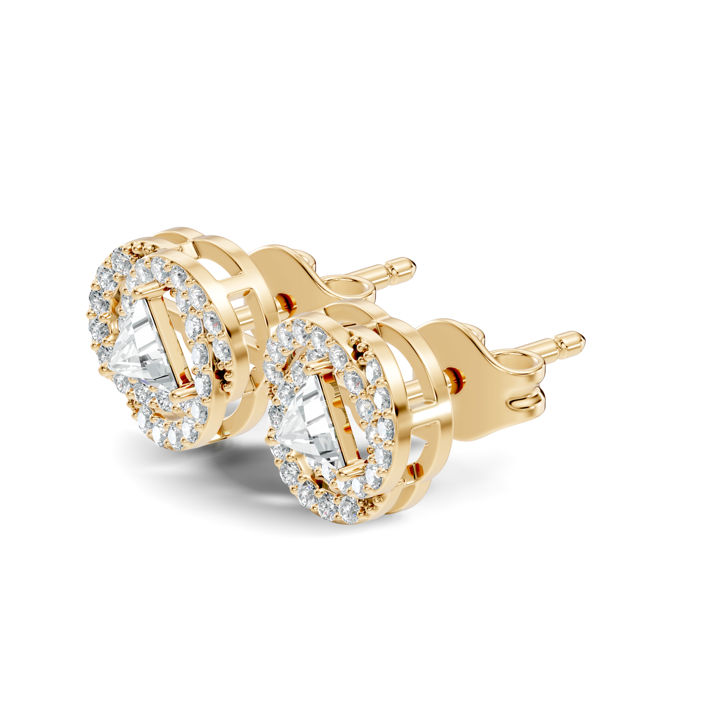 Triangle & Round Shape 18k Solid Rose Gold Dazzling Sparkle Unique Style Earrings For Surprise Gift