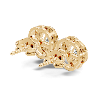 Triangle & Round Shape 18k Solid Rose Gold Dazzling Sparkle Unique Style Earrings For Surprise Gift