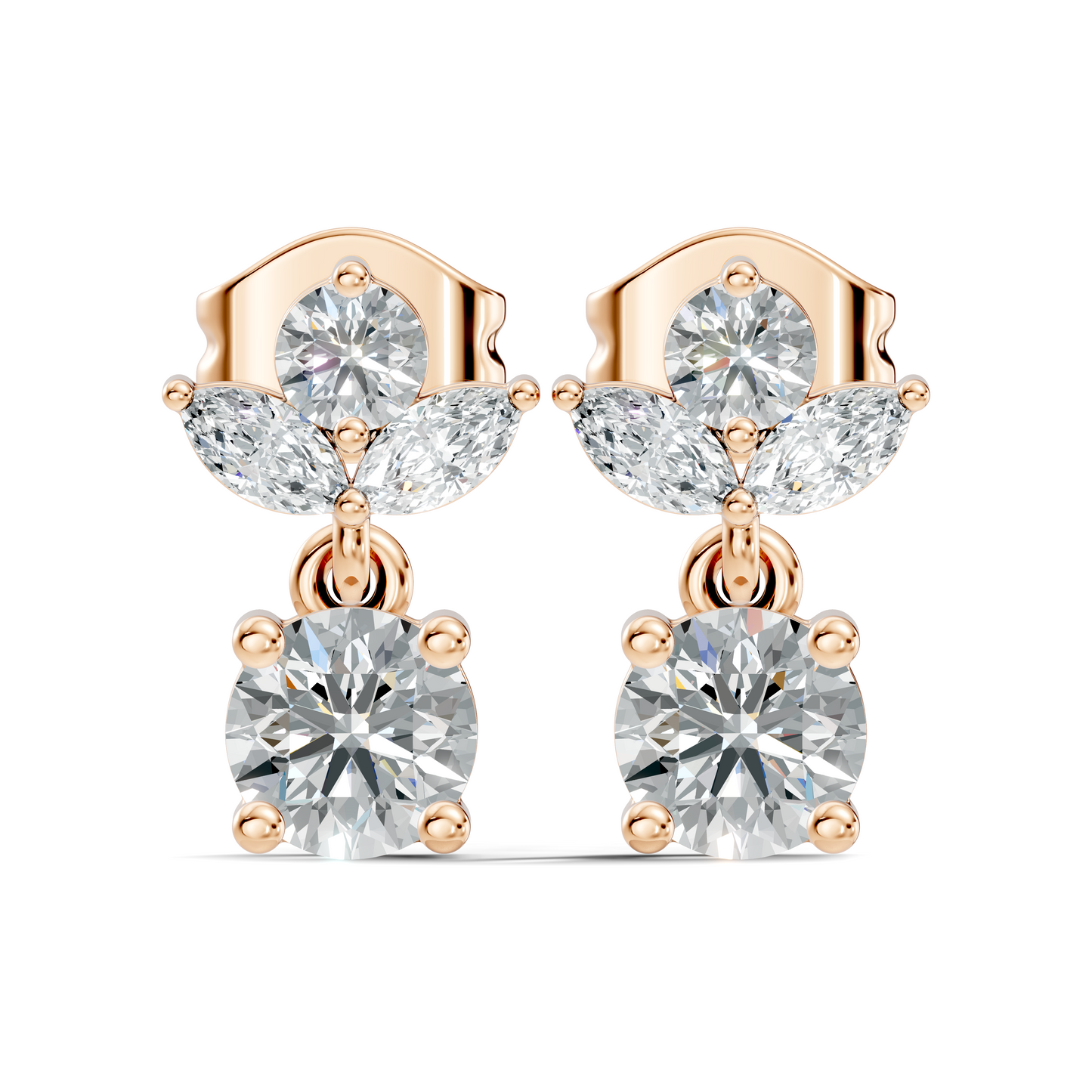 Timeless 1.60 Ct Lab Grown Round Brilliant & Marquise Diamond Drop Earrings